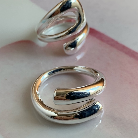 NEW 925 Sterling Silver Ring Set Resizable Abstract Minimalist - Picture 5 of 13